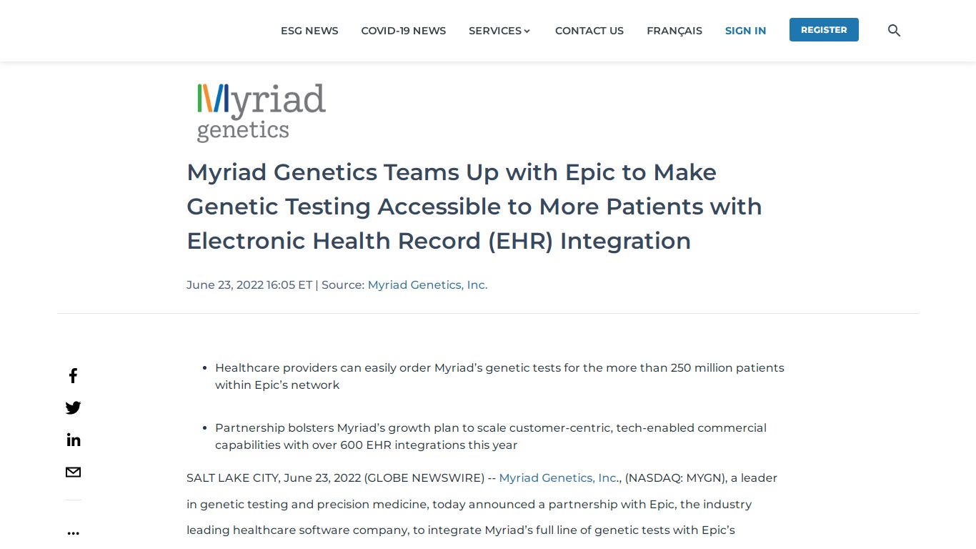 Myriad Genetics Teams Up with Epic to Make Genetic Testing